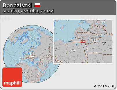 Gray Location Map of Bondziszki, hill shading