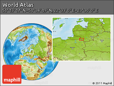Physical Location Map of the Area around 54° 26' 3" N, 23° 1' 29" E