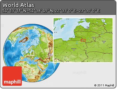 Physical Location Map of the Area around 54° 26' 3" N, 23° 1' 29" E
