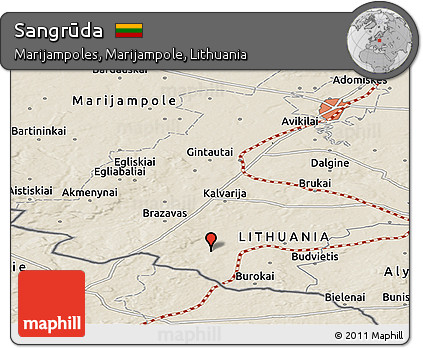 Shaded Relief Panoramic Map of Sangrūda