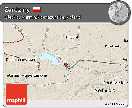 Shaded Relief Panoramic Map of Żerdziny