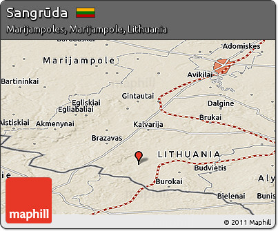 Shaded Relief Panoramic Map of Sangrūda