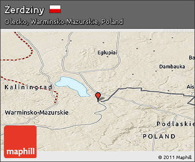 Shaded Relief Panoramic Map of Żerdziny