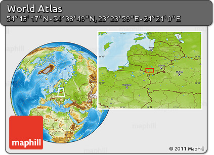 Physical Location Map of the Area around 54° 26' 3" N, 23° 52' 30" E