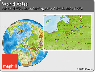 Physical Location Map of the Area around 54° 26' 3" N, 23° 52' 30" E