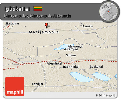 Shaded Relief Panoramic Map of Igliškėliai