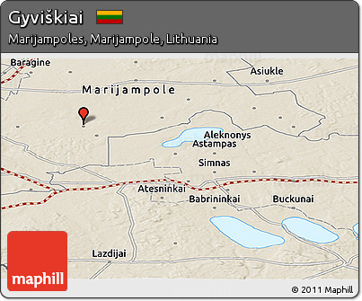 Shaded Relief Panoramic Map of Gyviškiai