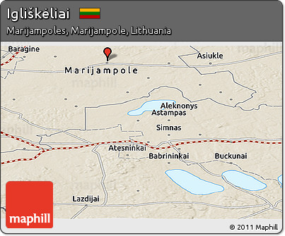 Shaded Relief Panoramic Map of Igliškėliai