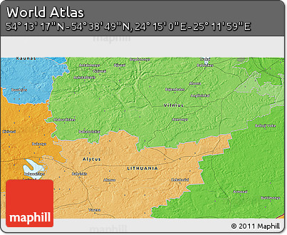 Political 3D Map of the Area around 54° 26' 3" N, 24° 43' 30" E