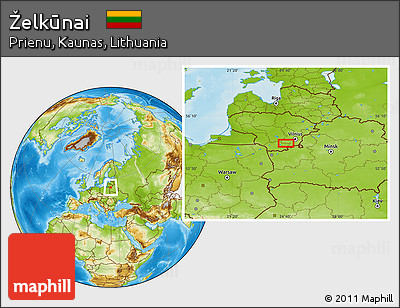 Physical Location Map of Želkūnai