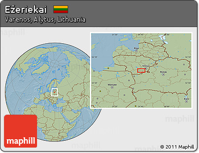 Savanna Style Location Map of Ežeriekai, hill shading