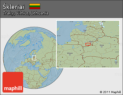 Savanna Style Location Map of Škleriai, hill shading