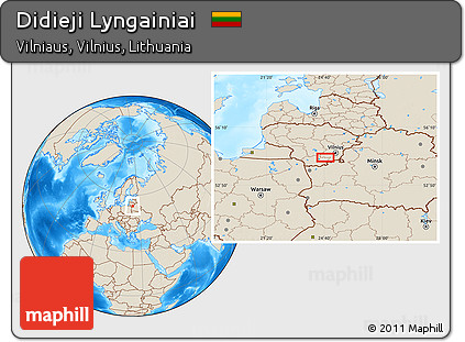 Shaded Relief Location Map of Didieji Lyngainiai