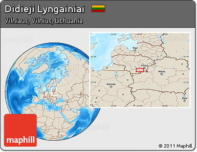 Shaded Relief Location Map of Didieji Lyngainiai