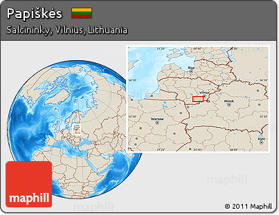 Shaded Relief Location Map of Papiškės