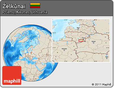 Shaded Relief Location Map of Želkūnai