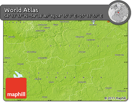Physical Map of the Area around 54° 26' 3" N, 24° 43' 30" E
