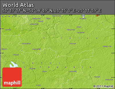 Physical Map of the Area around 54° 26' 3" N, 24° 43' 30" E