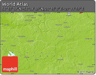 Physical Map of the Area around 54° 26' 3" N, 24° 43' 30" E