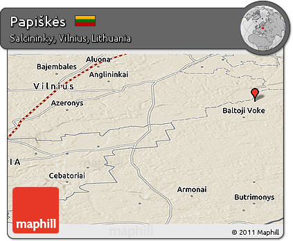 Shaded Relief Panoramic Map of Papiškės