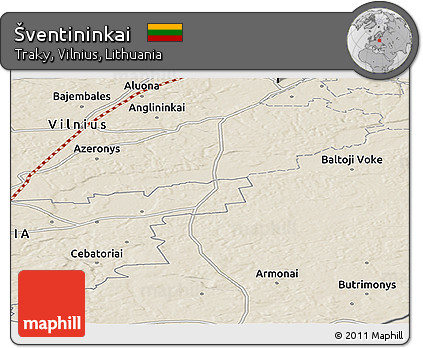 Shaded Relief Panoramic Map of Šventininkai