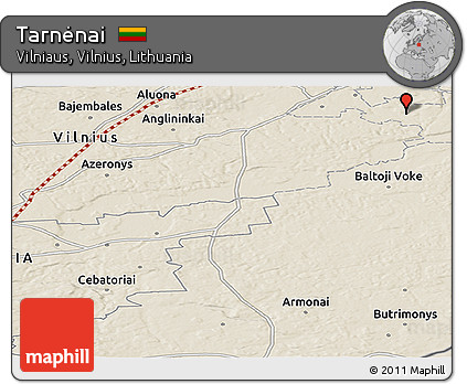 Shaded Relief Panoramic Map of Tarnėnai