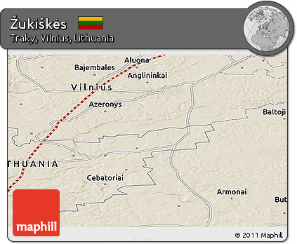 Shaded Relief Panoramic Map of Žukiškės