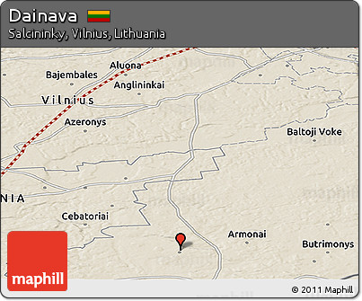 Shaded Relief Panoramic Map of Dainava