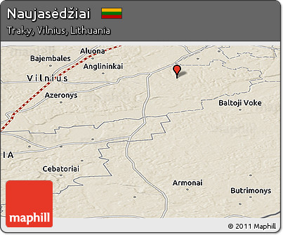 Shaded Relief Panoramic Map of Naujasėdžiai