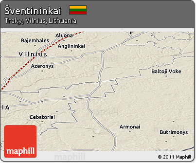 Shaded Relief Panoramic Map of Šventininkai