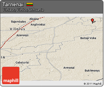 Shaded Relief Panoramic Map of Tarnėnai