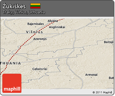 Shaded Relief Panoramic Map of Žukiškės