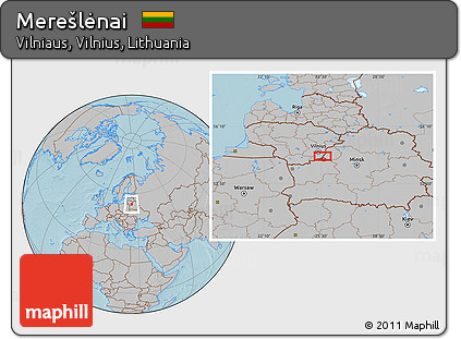 Gray Location Map of Merešlėnai, hill shading