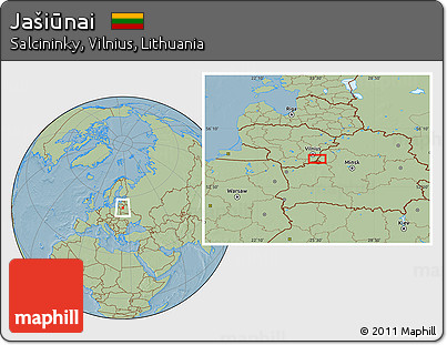 Savanna Style Location Map of Jašiūnai, hill shading