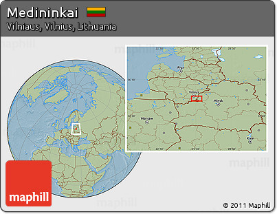 Savanna Style Location Map of Medininkai, hill shading