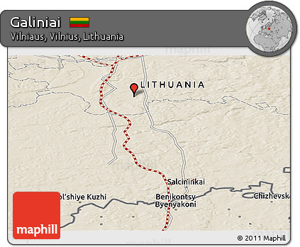 Shaded Relief Panoramic Map of Galiniai