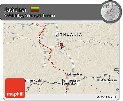 Shaded Relief Panoramic Map of Jašiūnai