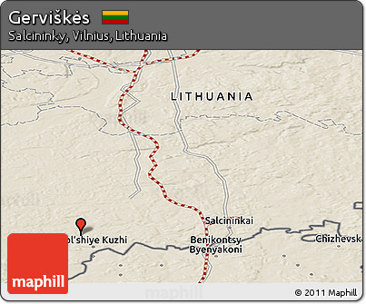 Shaded Relief Panoramic Map of Gerviškės