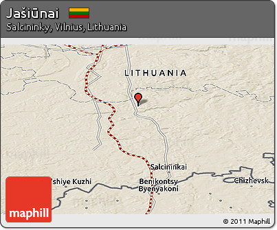 Shaded Relief Panoramic Map of Jašiūnai