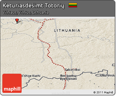 Shaded Relief Panoramic Map of Keturiasdešimt Totorių