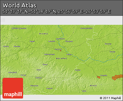 Physical 3D Map of the Area around 54° 26' 3" N, 26° 25' 29" E