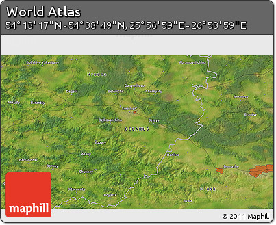 Satellite 3D Map of the Area around 54° 26' 3" N, 26° 25' 29" E