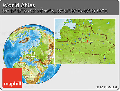 Physical Location Map of the Area around 54° 26' 3" N, 26° 25' 29" E