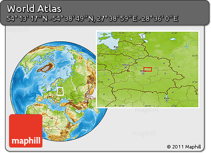 Physical Location Map of the Area around 54° 26' 3" N, 28° 7' 30" E