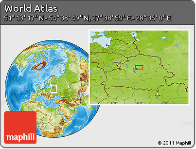 Physical Location Map of the Area around 54° 26' 3" N, 28° 7' 30" E