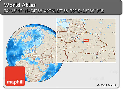 Shaded Relief Location Map of the Area around 54° 26' 3" N, 28° 7' 30" E