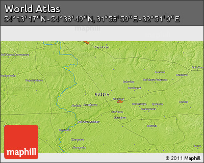 Physical 3D Map of the Area around 54° 26' 3" N, 32° 22' 30" E
