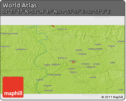 Physical 3D Map of the Area around 54° 26' 3" N, 32° 22' 30" E