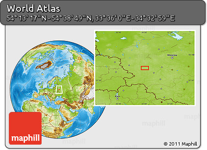 Physical Location Map of the Area around 54° 26' 3" N, 34° 4' 30" E