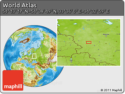 Physical Location Map of the Area around 54° 26' 3" N, 34° 4' 30" E